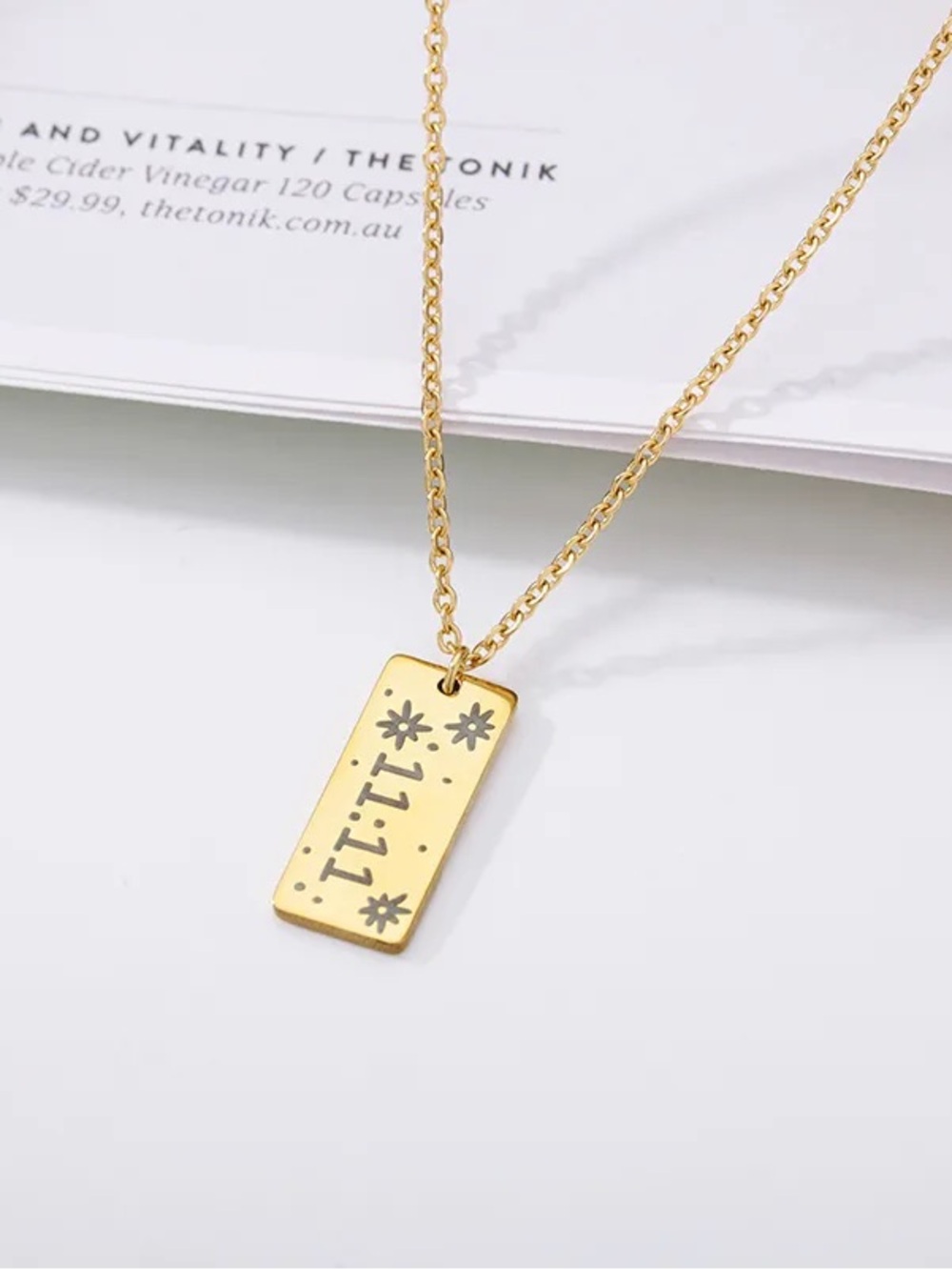 Vintage Angel Lucky Number 11:11 Pendant Necklace Stainless Steel Gold Plated